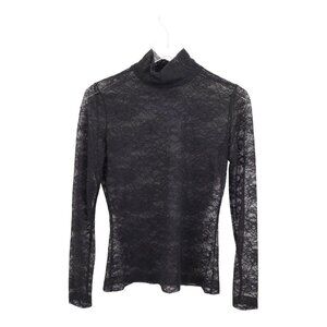 St. John Women’s Lace Mock Neck Top Black Long Sleeve Sheer Blouse Size P Petite